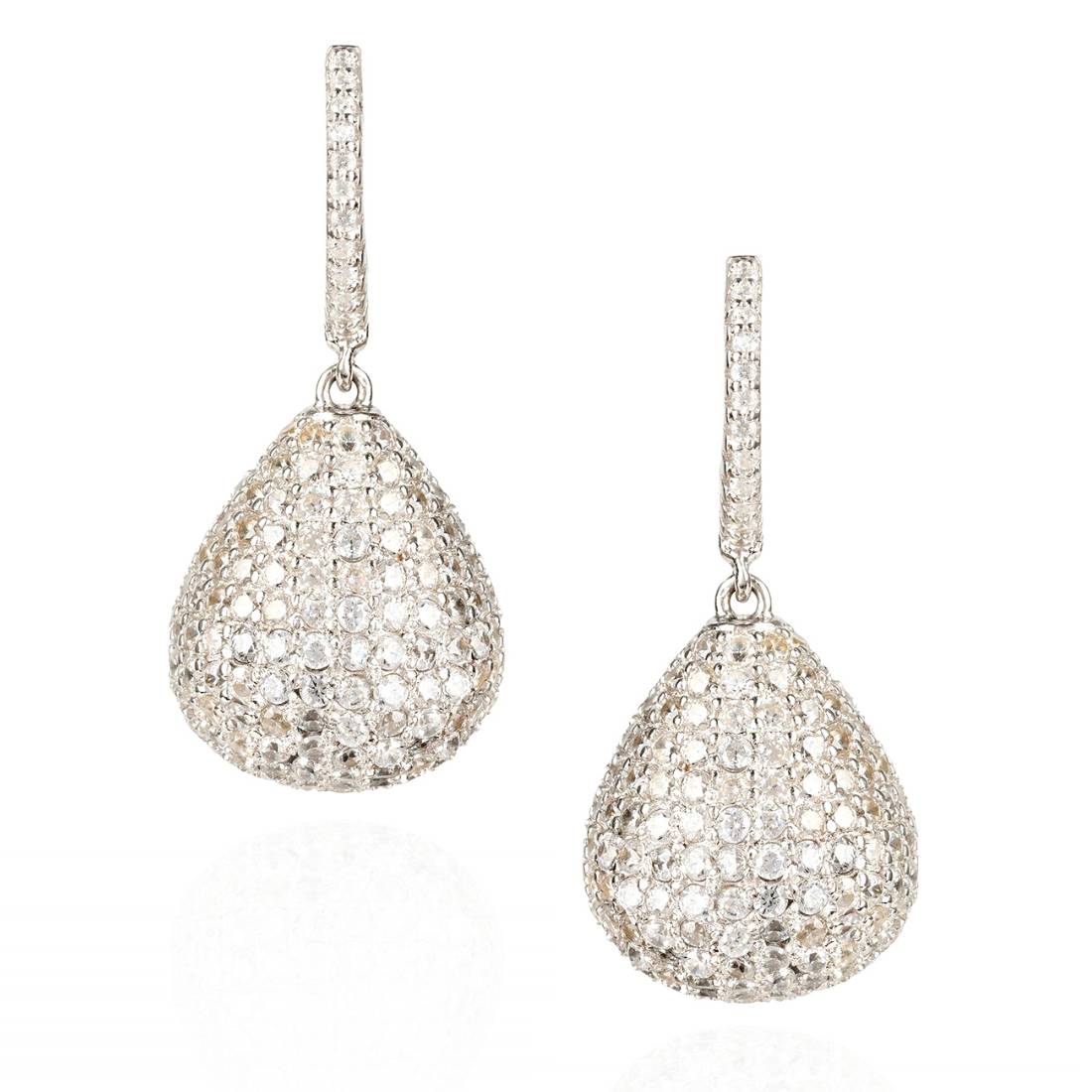 Pear Drop Gemstone Earrings Silver White Cz