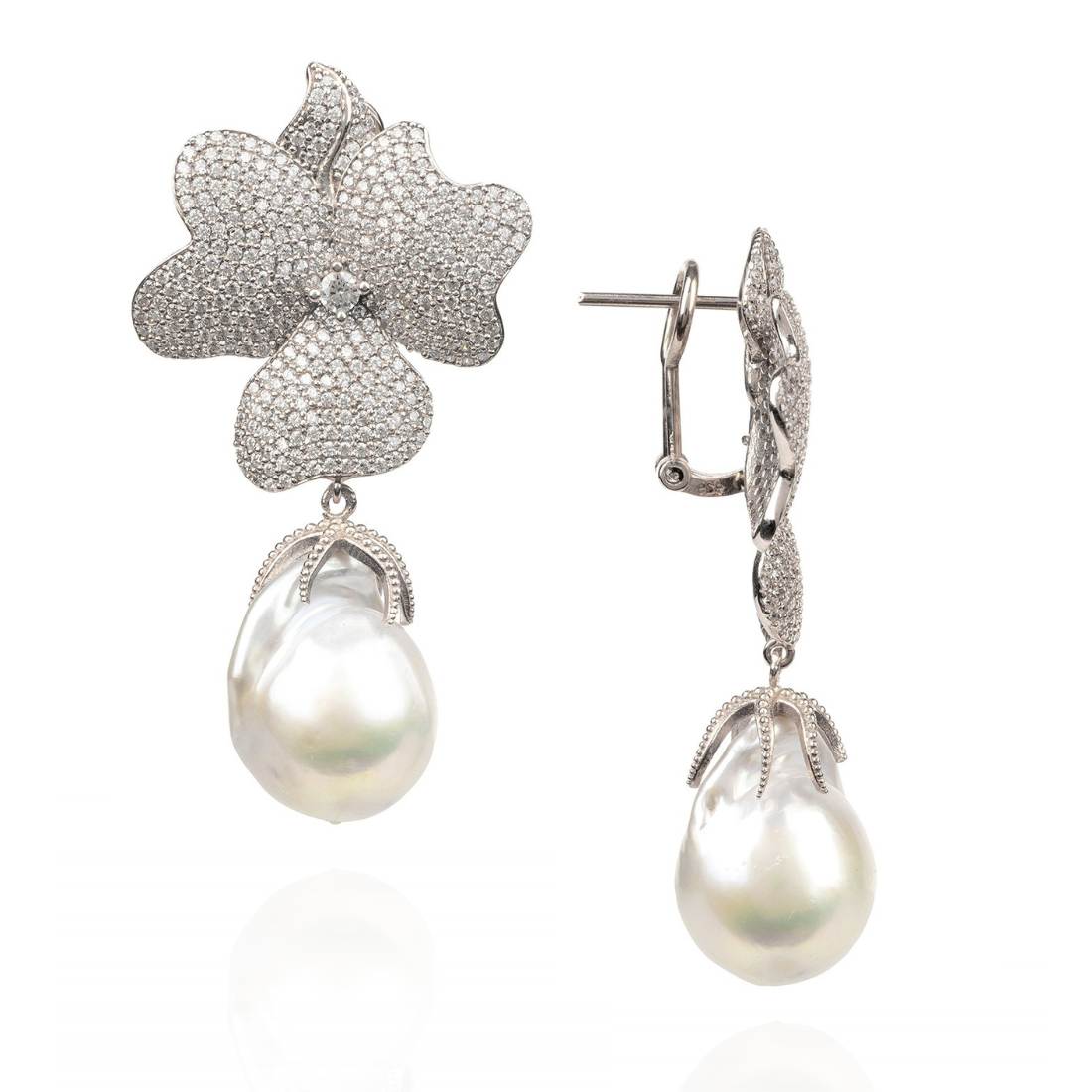 Flower Square Baroque Pearl shops Earrings Sterling Silver