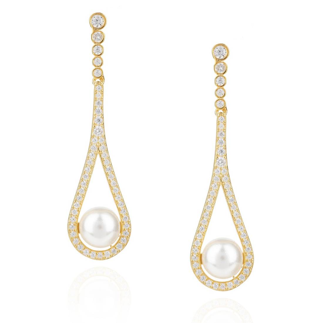 Cradled Pearl Drop Earrings in gold
