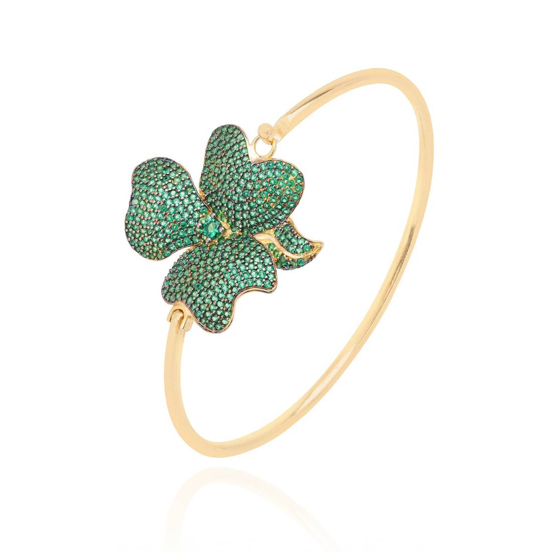 Flower Statement Cuff Bracelet Gold Emeral Green upright