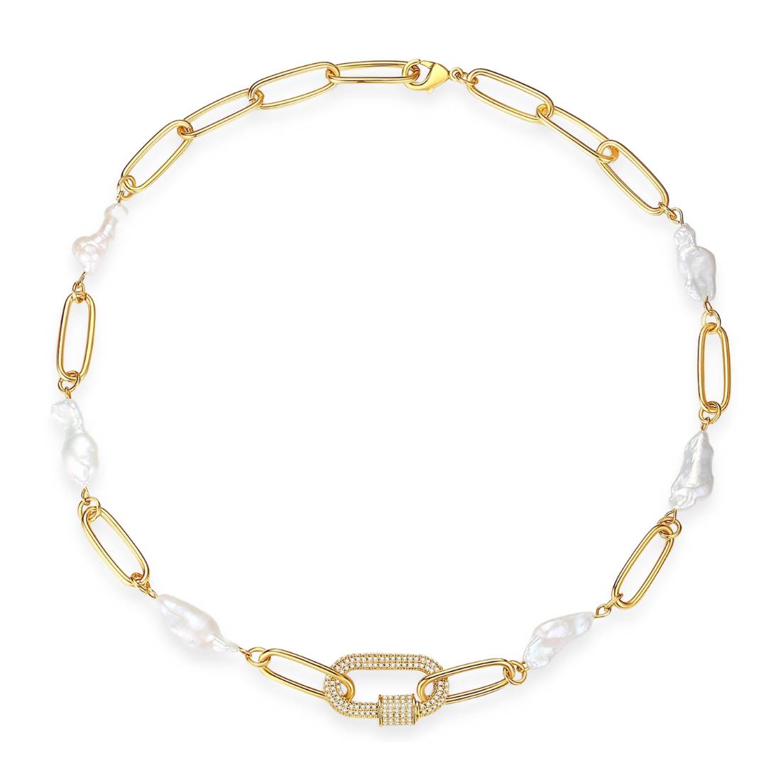 Gold Gem-Encrusted Necklace Santos - Liz Carabiner LLC Pearl Baroque Style Lock
