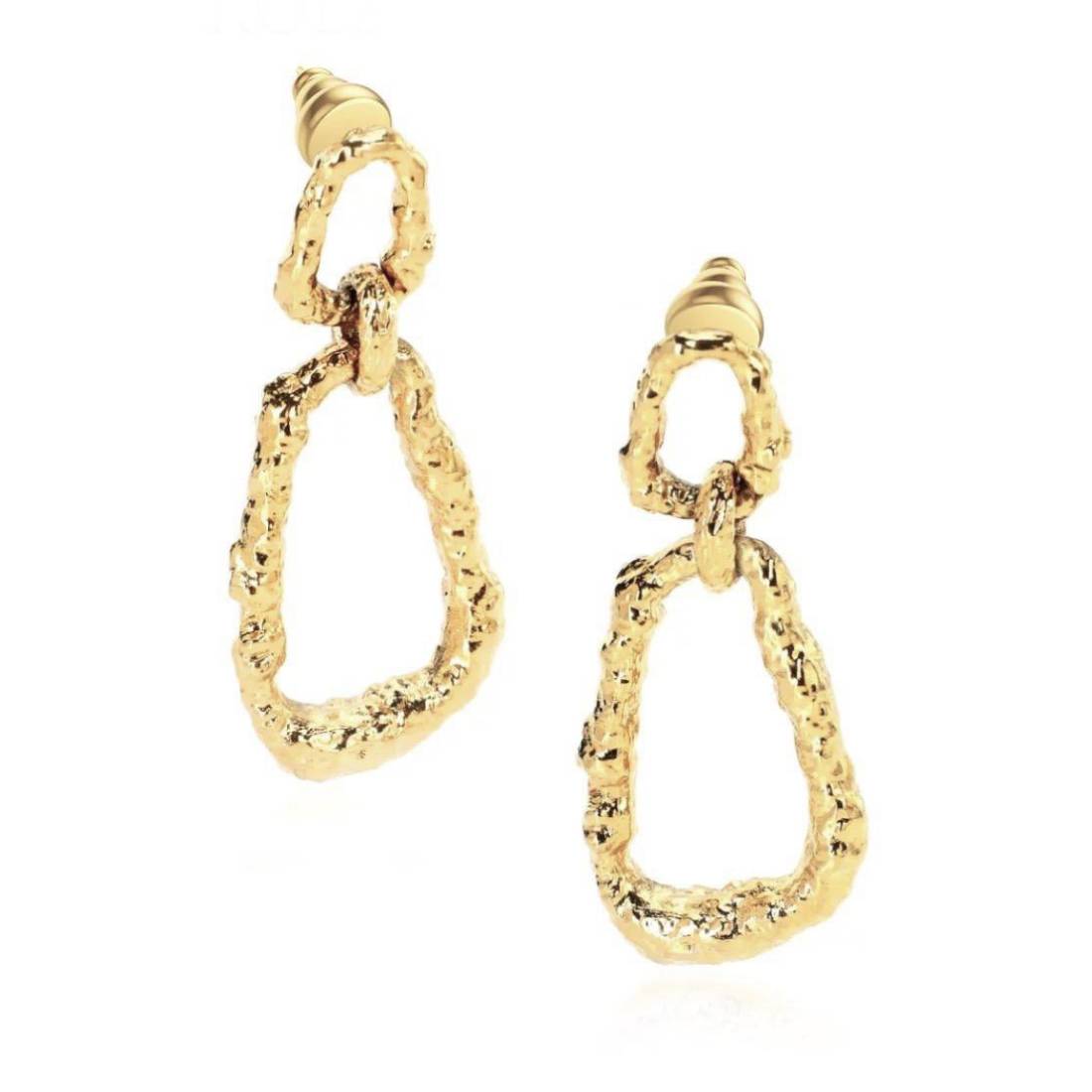Gold Textured Drop Earrings on display