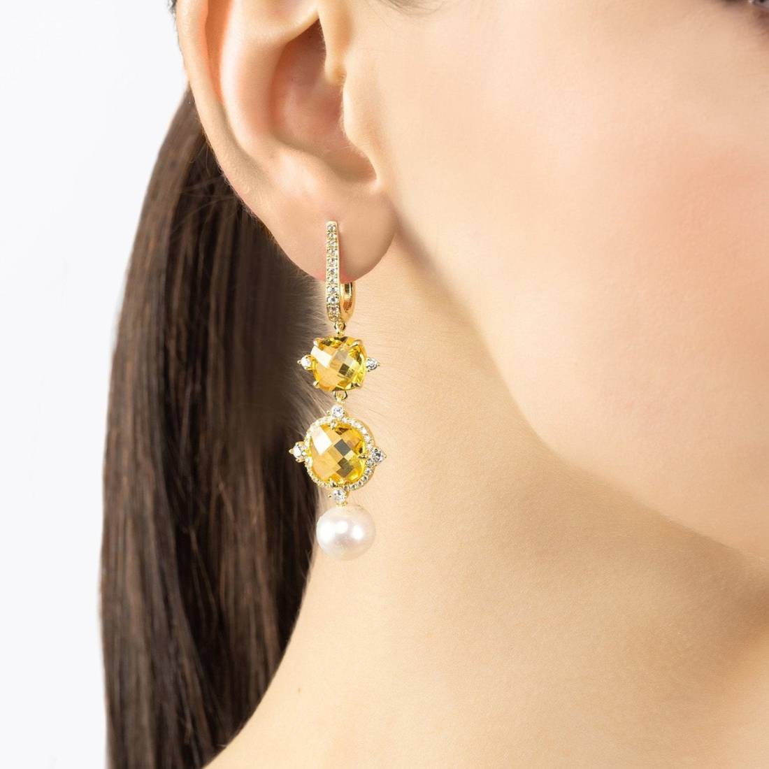 Marguerite Pearl and Citrine Earrings