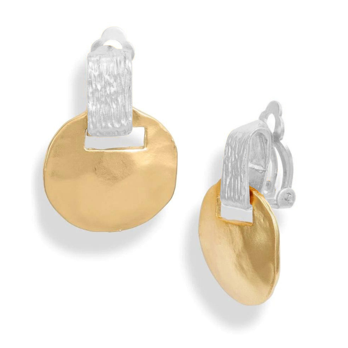 Mixed Metal Textured Clip-On Earrings