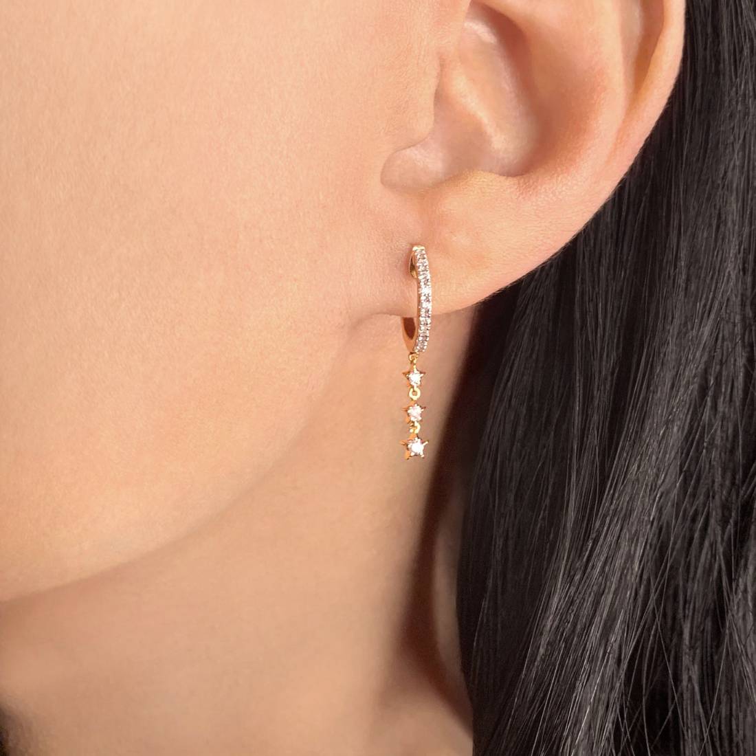 Star Trio Lane Diamond Hoop Earrings - Gold Vermeil - Liz Santos Style LLC