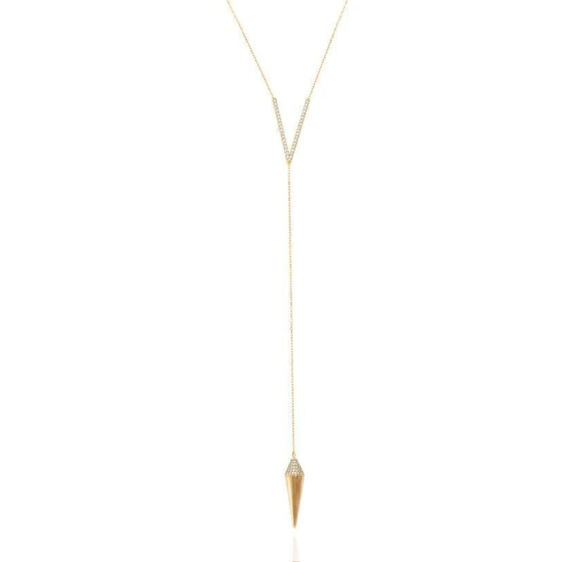 V Pendulum Lariat Necklace with Pendant in gold
