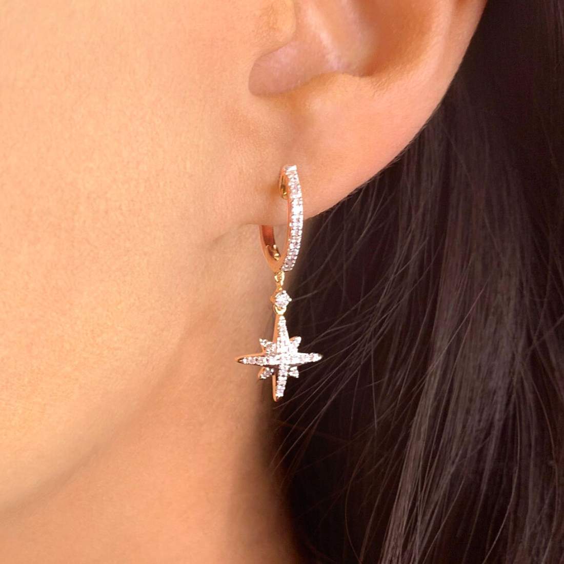 Diamond Hoop Star Earrings