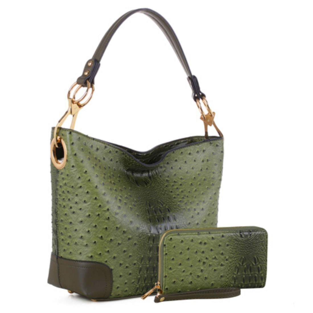 Vegan Leather Hobo Bag & Wallet Set green