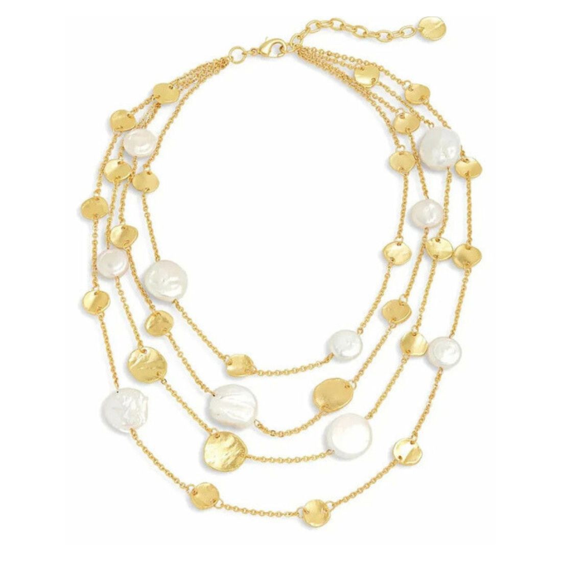 Coin and Flat Pearls Layered Necklace in gold