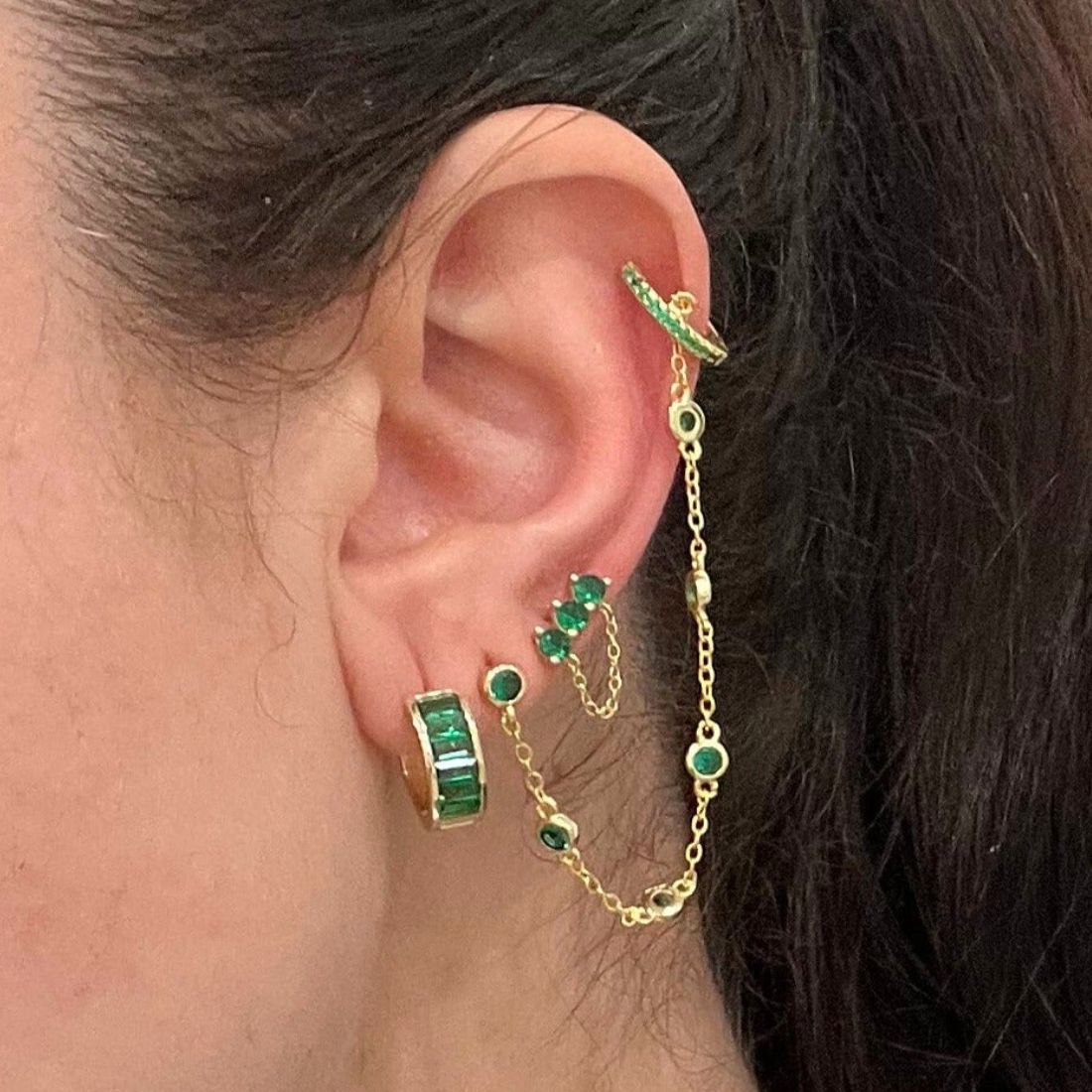 Emerald Green Ear Chain Cuff