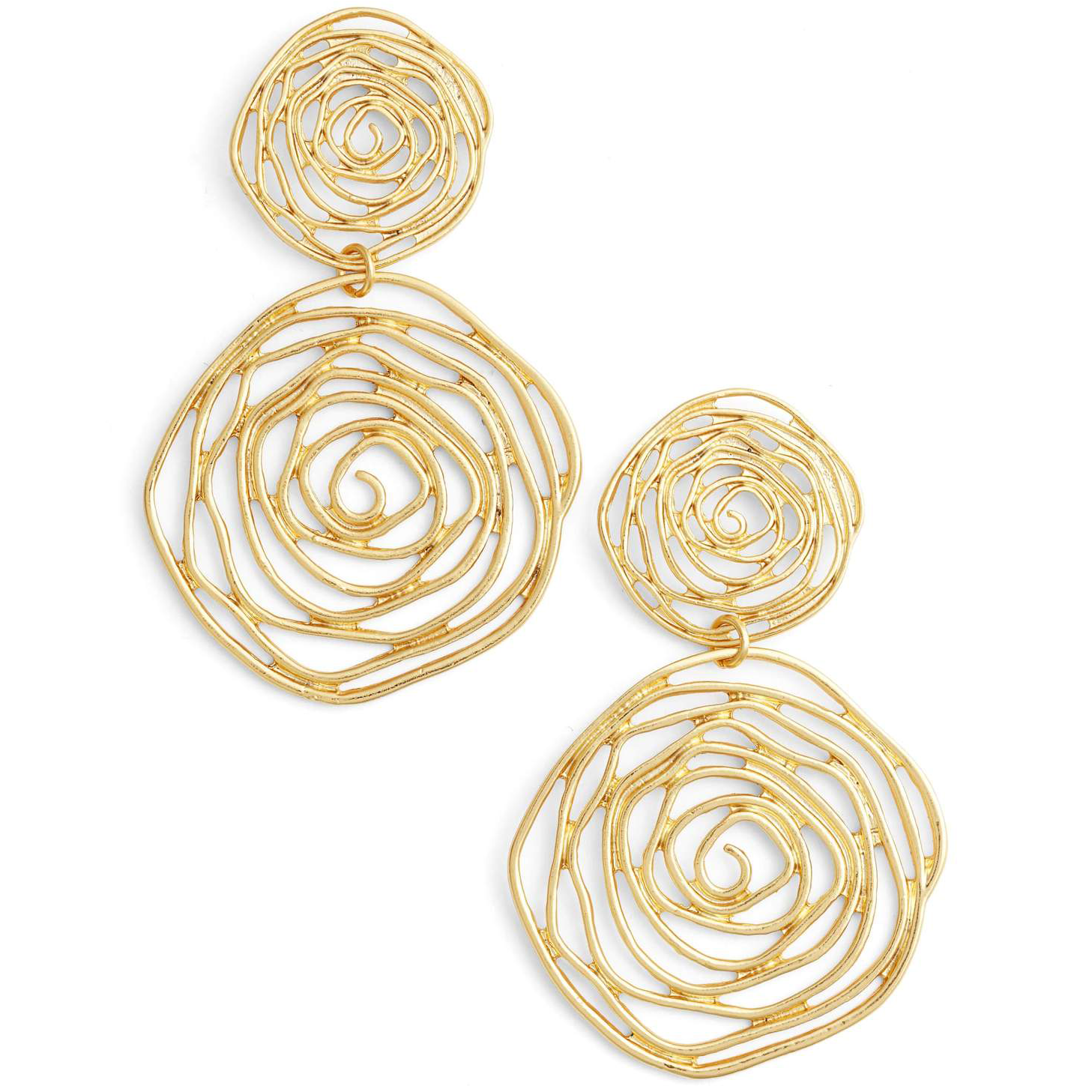 Floral Swirl Spiral Dangle Drop Earrings in Gold