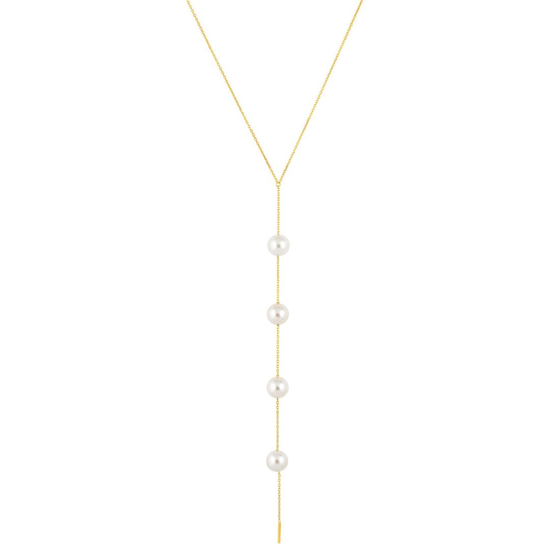 Quadruple Pearl Lariat Necklace on display