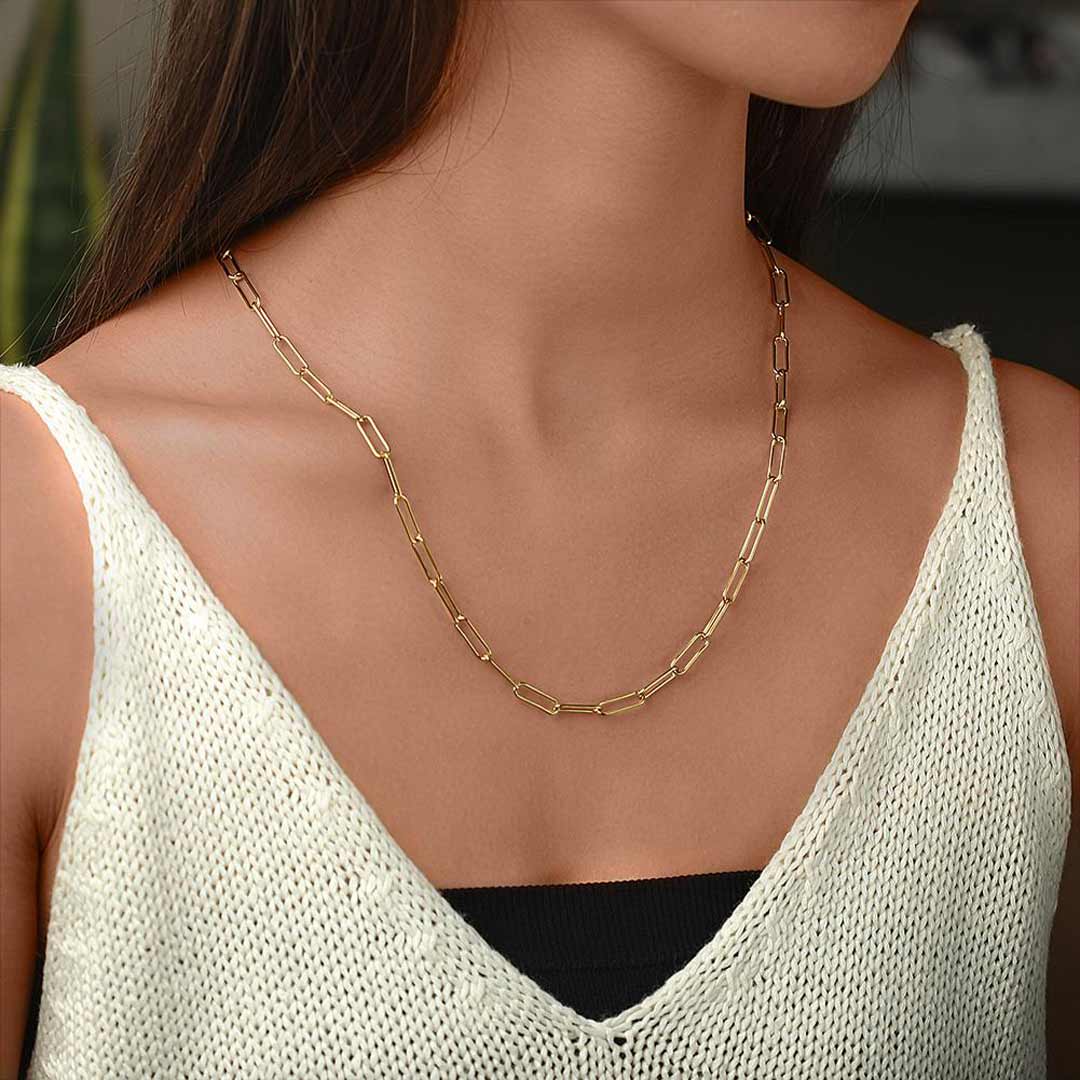 Long Paper Clip Chain Necklace