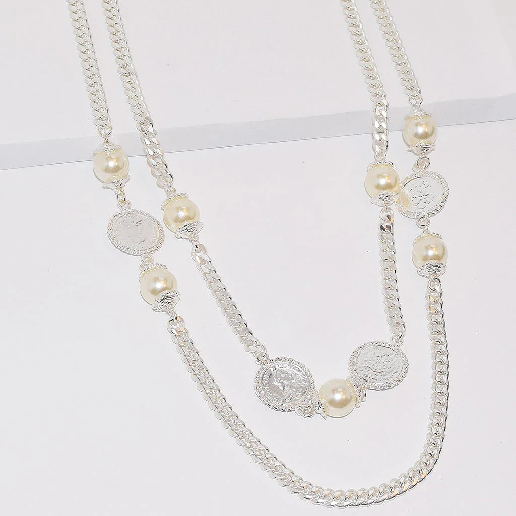 Pearl Layered Necklace in Silver