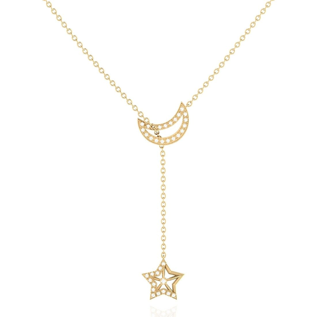 Shooting Star Crescent Moon Diamond Necklace on display