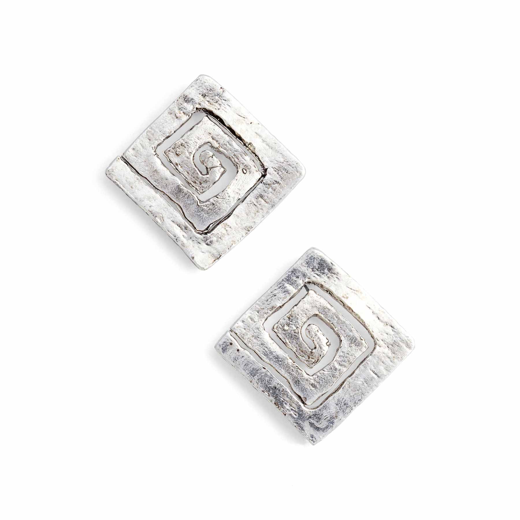 Square Spiral Stud Earrings in Gold