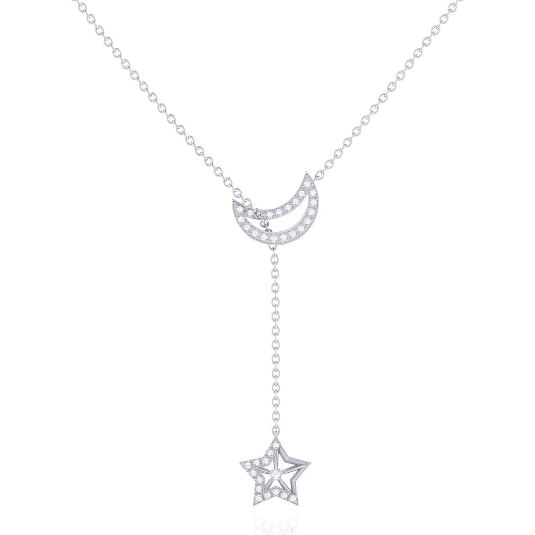 Star and Moon Diamond Necklace in Sterling Silver on display